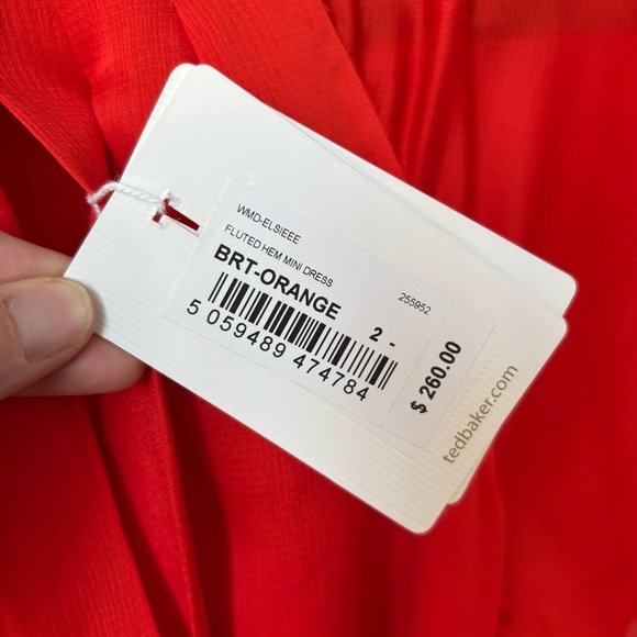 Ted Baker Bright Orange Fluted Mini Dress Size 2/6 NWT - Picture 4 of 10